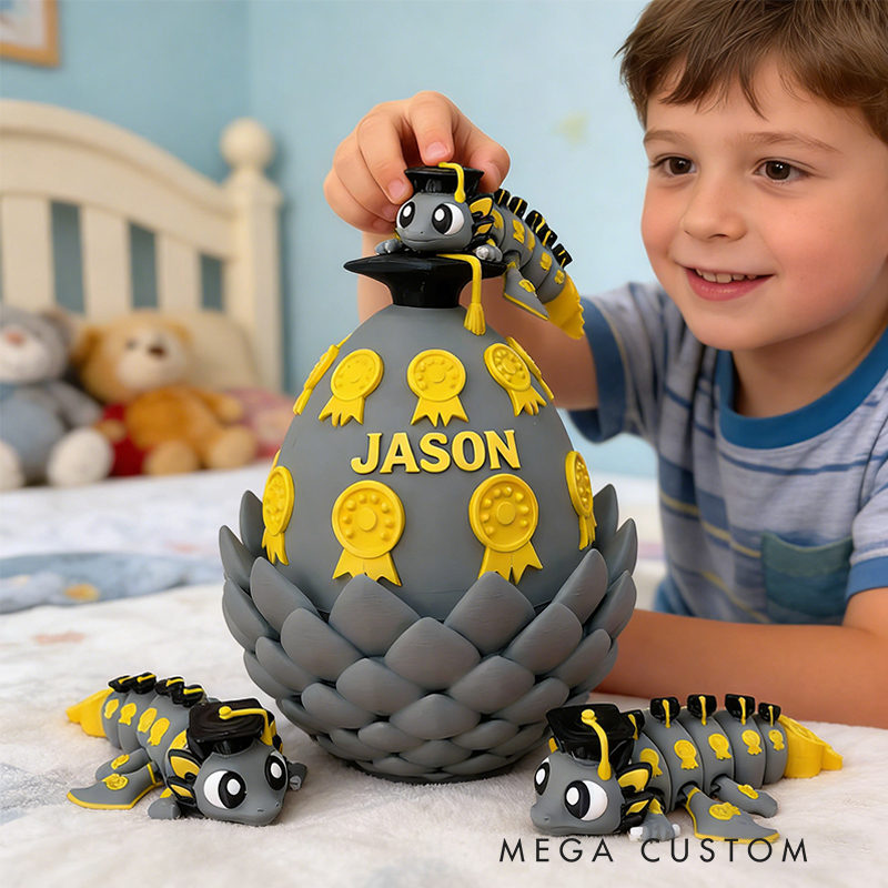 Personalized 3D Printed Graduation Dragon with Medal-Decorated Egg Toy with Custom Name for Kids and Graduates