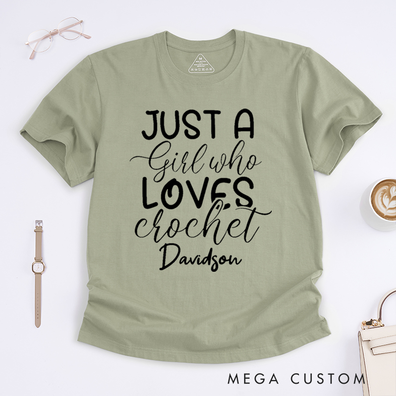 Personalized Just A Girl Who Loves Crochet Classic T-Shirts Gift for Knitting Lover knitting Mom Gift Grandma Knitting Shirt Knitter Shirt