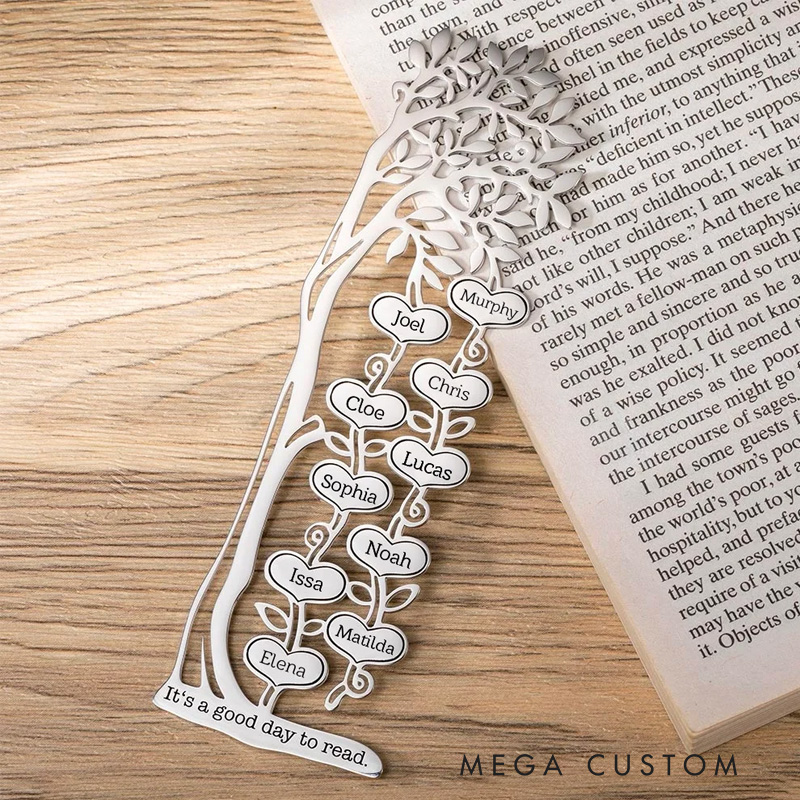 Personalized Family Tree Bookmark with 1-10 Names and Text Birthday Gift for Book Lover Reader Bookworm Bookish