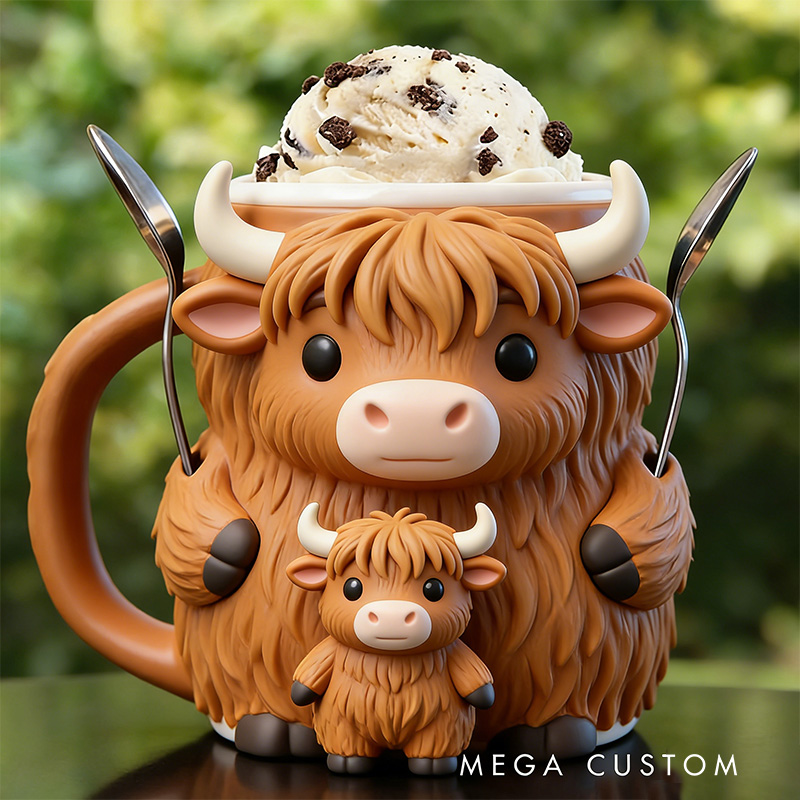 Personalized Highland Cow Ice Cream Pint Holder 3D Printed Cozy with Snack Drawer Personalized Funny Kitchen Decor Family Gifts