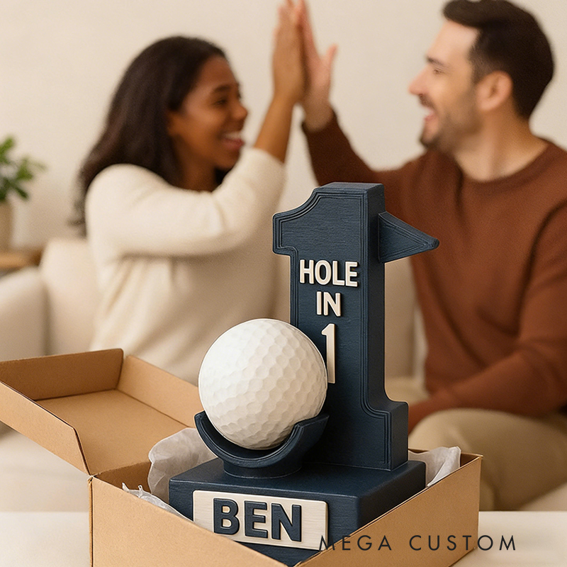 Personalized 3D Printed Hole-in-One Golf Ball Display Stand with Custom Name for Golf Enthusiasts