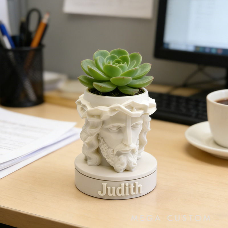 Personalized 3D Printed Jesus Crown of Thorns Christ Planter with Custom Name Can Also be Used as Pen Holder or Desk Organizer Religious Gift