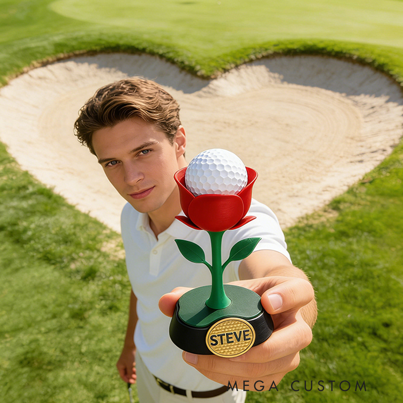 Personalized 3D Printed Rose Golf Ball Display Stand with Custom Name Valentine's Day Gifts 