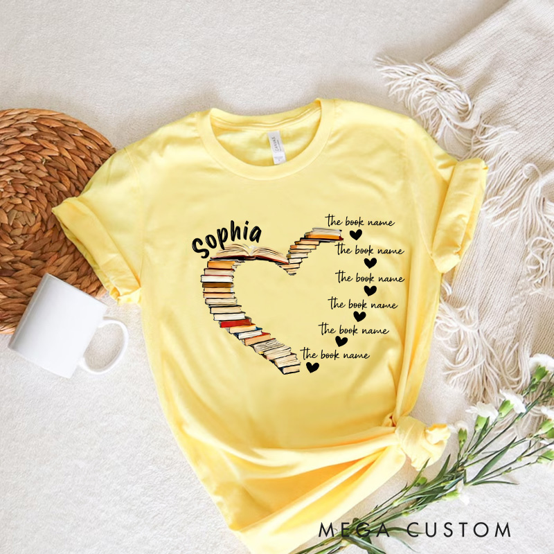 Personalized Book Heart Classic T-Shirts with Name Book Lover Tee for Book Lover Bookworm Girlfriend Wife Women Gift