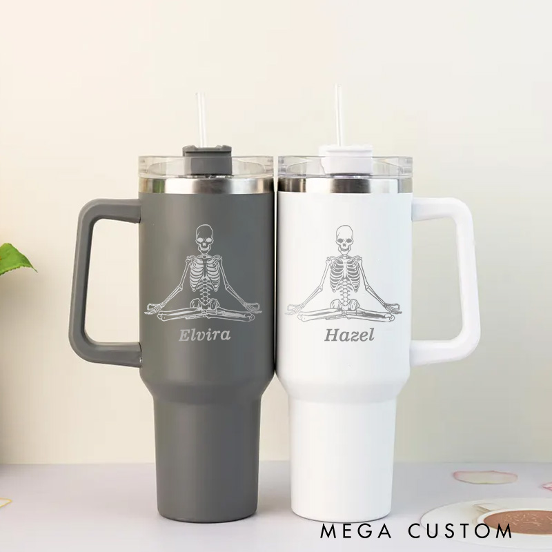 Personalized Skeleton Yoga Tumbler Custom Yoga Engraved Cup Yoga Teacher Gift for Her Sports Tumbler Gift for Women