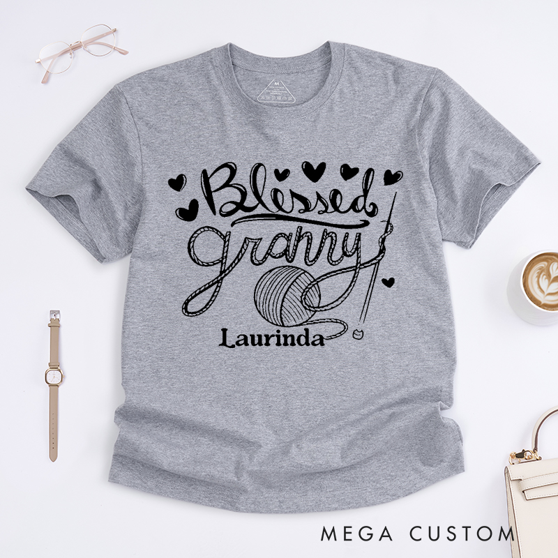 Personalized Blessed Granny Classic T-Shirts Gift for Knitting Lover knitting Mom Gift Grandma Knitting Shirt Knitter Shirt
