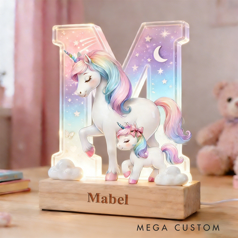 Personalized Unicorn LED Night Light Custom 26 Letter Lamp for Kids Room Decor Unique Birthday Gift for Girls Bedroom Decoration