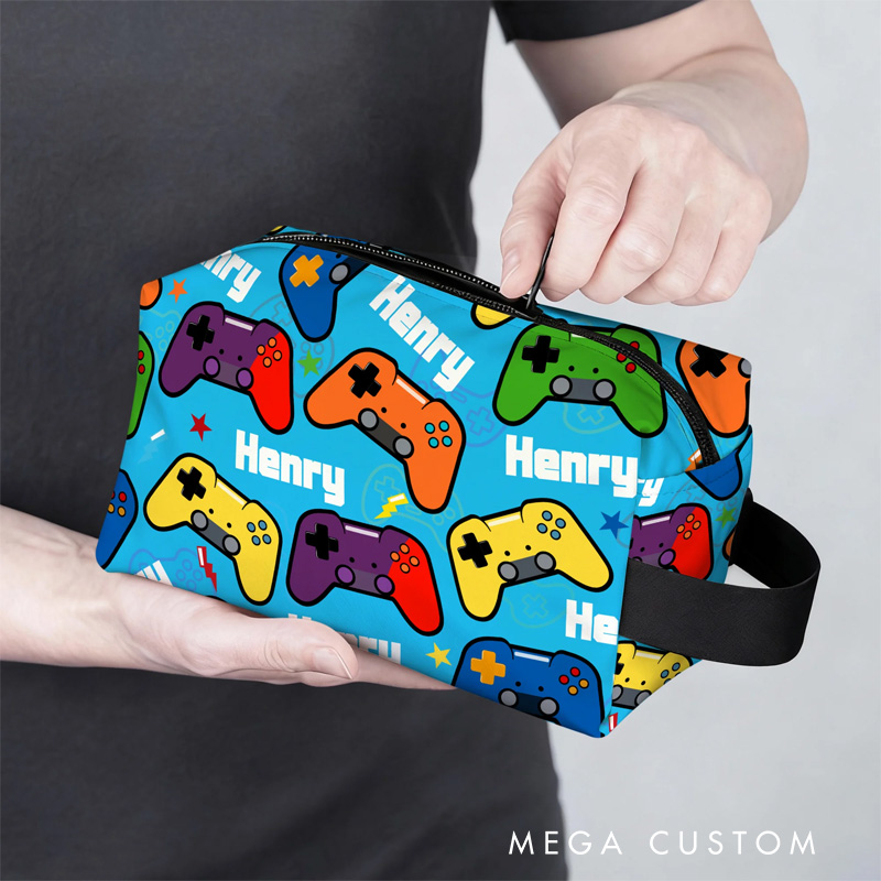Personalized Pixel Ocean Game Portable Toiletry Bag with Zipper and Handle Dopp Kit Travel Accessory Birthday Gift for Game Lover Kids