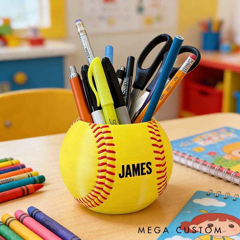 Personalized Softball Pen Holder Featuring Your Custom Name Design