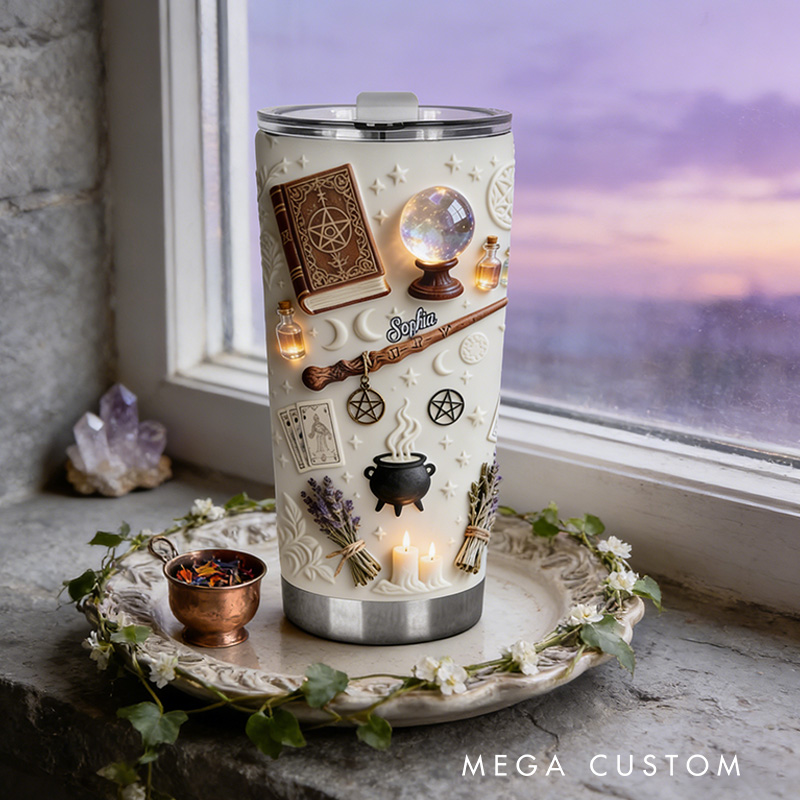 Personalized 2D Flat Vintage Magical Witch 20oz Tumbler Custom Magic Witch Themed Tumbler for Magic Lovers