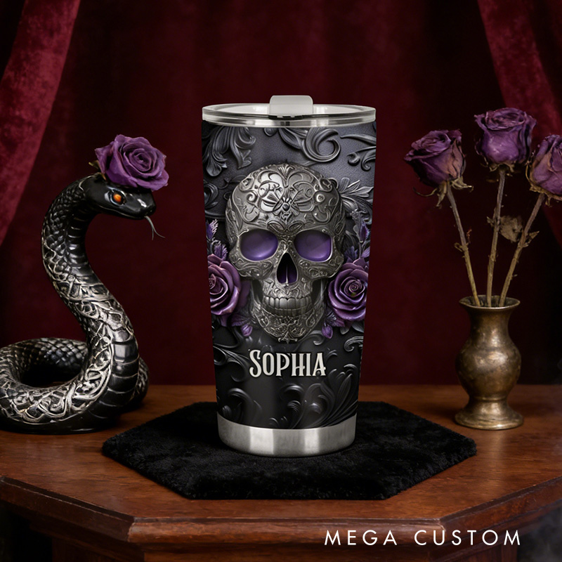 Personalized 2D Flat Gothic Rose Skull 20oz Tumbler Custom Magic Witch Themed Tumbler for Magic Lovers