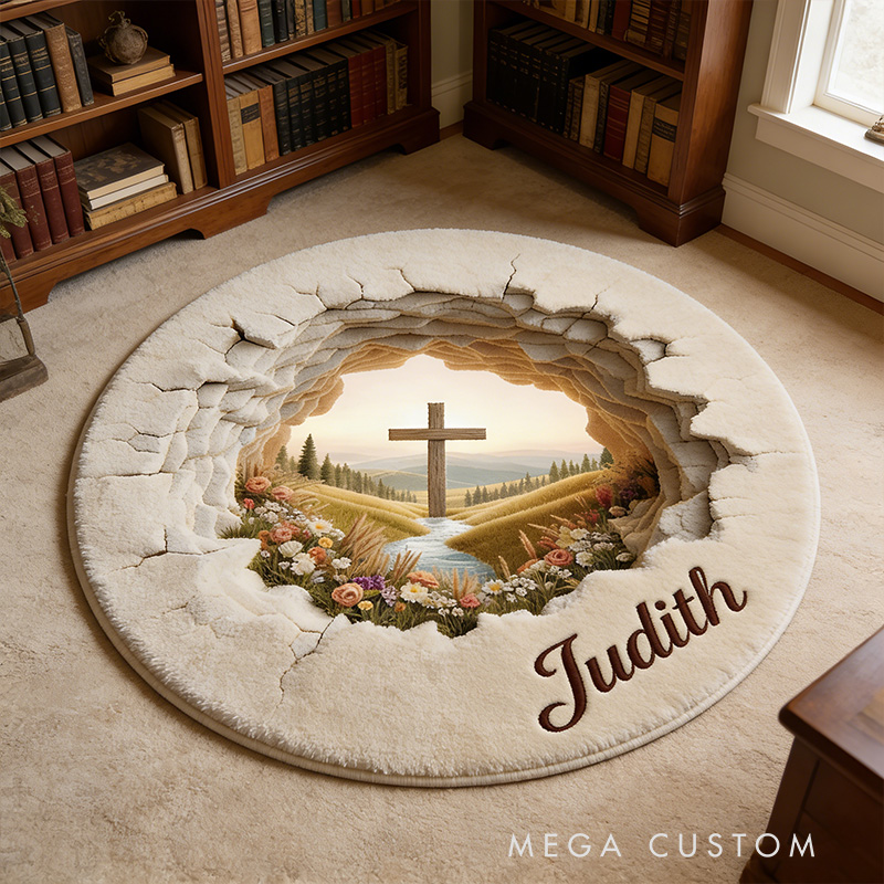Personalize 3D Effect Easter Religious Cross Rug with Custom Name Home Decor Religious Rug for Prayer Spaces Easter Gift Religious Christian Gift