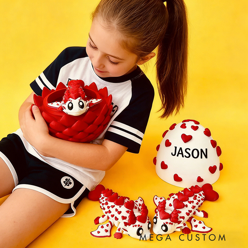 Personalized 3D Printed Baseball Heart Dragon and Egg Toy Set with Custom Name for Kids and Fans 