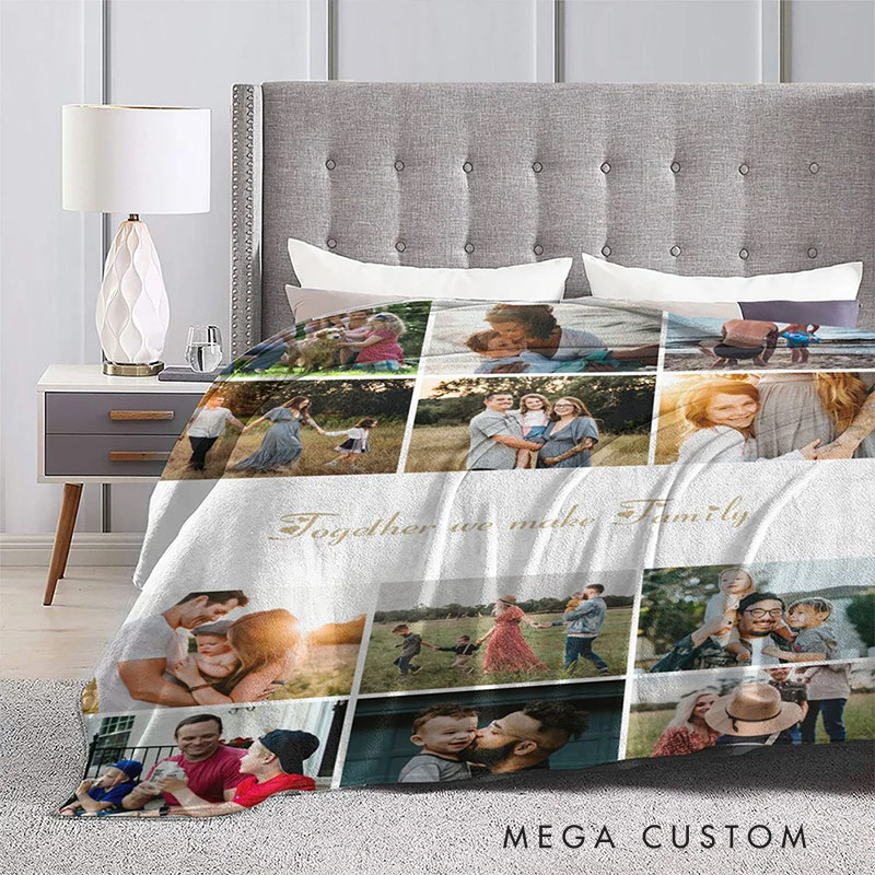 Personalized 12 Photos Collage Super Soft Blanket with Text Gift for Family 