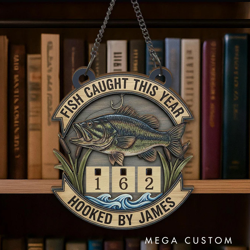 Personalized Fish-Caught This Year Sign Custom Wooden Fishing Tally Counter Sign Fishing Tracker Sign Gift for Fishing Lover