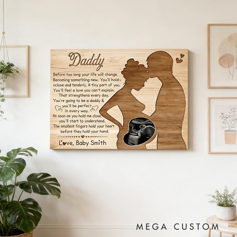 Personalized Pregnant Wife with Ultrasound Canvas Art Gift for Dad-to-be Mom-to-be Valentine's Day Gift