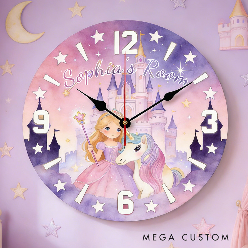 Personalized Unique Custom Name Fairy Tale Magic Kingdom Style Kids Bedroom Decor 3D Printed Wall Clock
