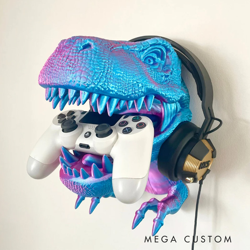 Personalized T-rex Head Game Console Controller And Headphone Stand Universal Controller Stand 3D Printed Gift for Game Lovers