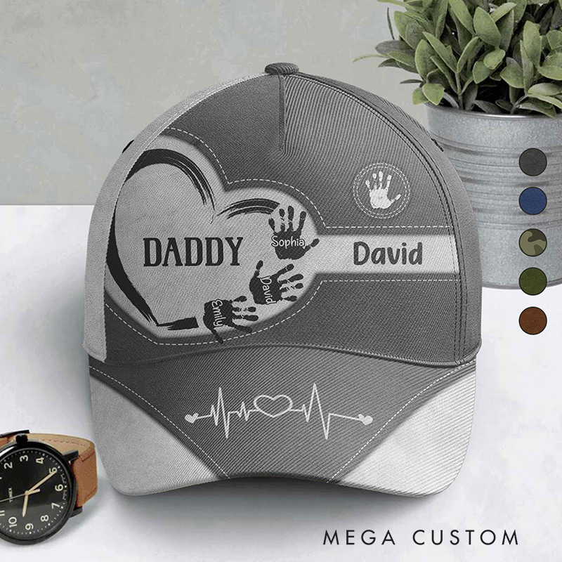 Personalized Classic Cap Custom Grandpa Dad Kids Handprints Gift for Grandpa Father's Day Gift