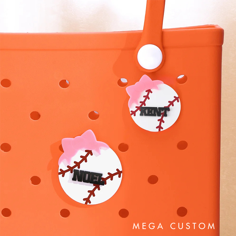 Personalized Sports Ball Bow Design Bag Charm with Name Accessories for Bag Birthday Gift for Sports Lovers