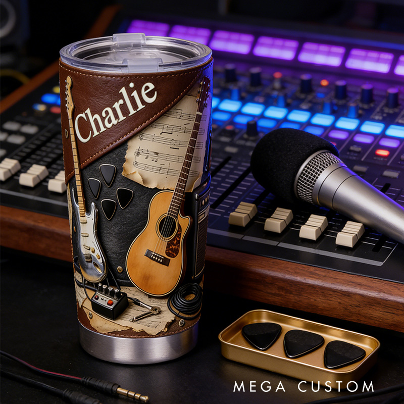 Personalized 2D Flat Light Acoustic Vibes 20oz Tumbler Custom Guitar Themed Tumbler for Music Lovers