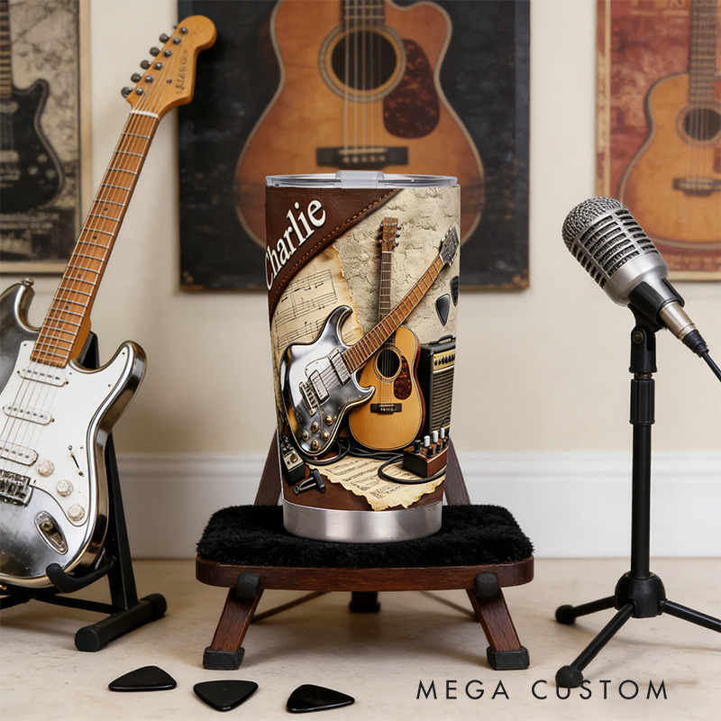 Personalized 2D Flat Light Acoustic Vibes 20oz Tumbler Custom Guitar Themed Tumbler for Music Lovers