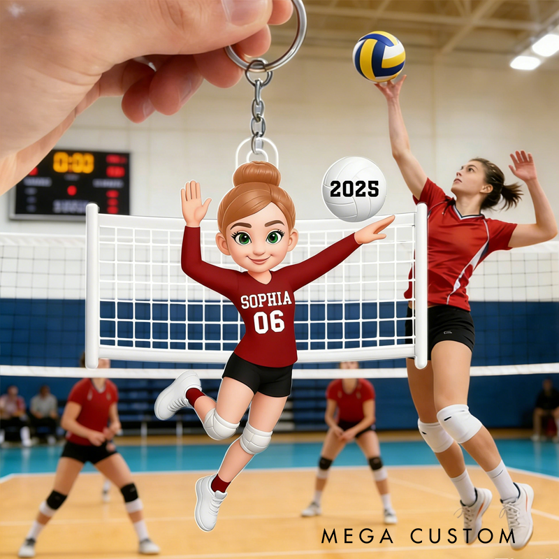 Personalized Volleyball Player Keychain with Custom Name and Number Design