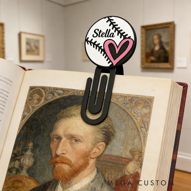 Personalized Baseball Heart Bookmark Custom Name for Reading Fans and Athletes 