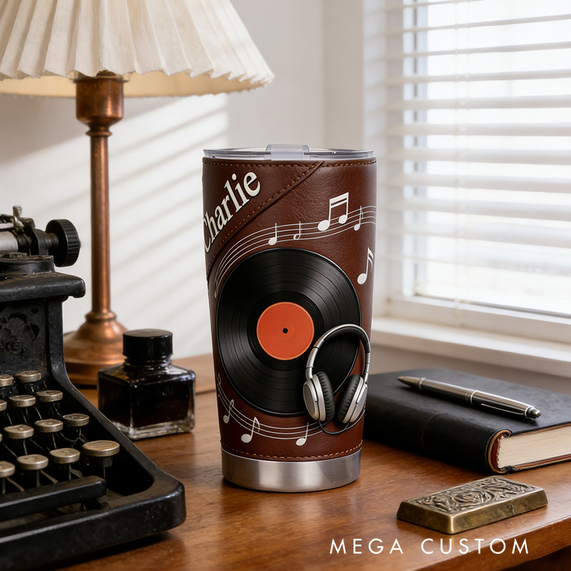 Personalized 2D Flat Vinyl Groove 20oz Tumbler Custom Vinyl Record Themed Tumbler for Music Lovers