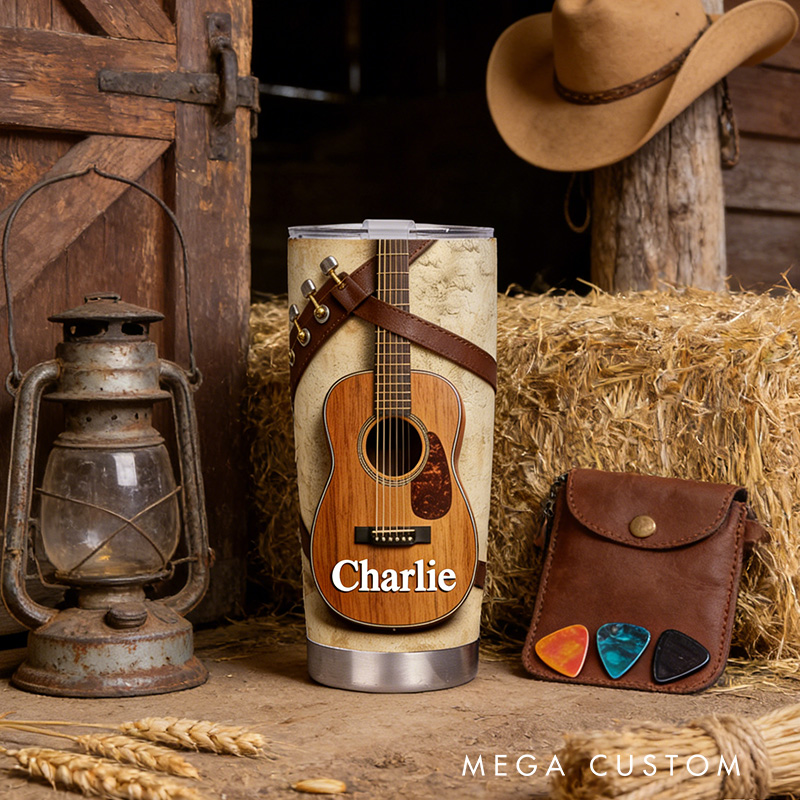 Personalized 2D Flat Rustic Melody 20oz Tumbler Custom Country Music Guitar Themed Tumbler for Music Lovers