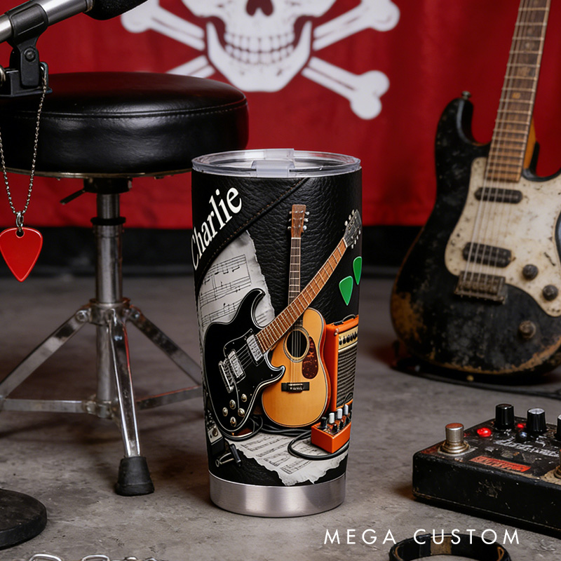 Personalized 2D Flat Rock Fusion 20oz Tumbler Custom Guitar Themed Tumbler for Music Lovers