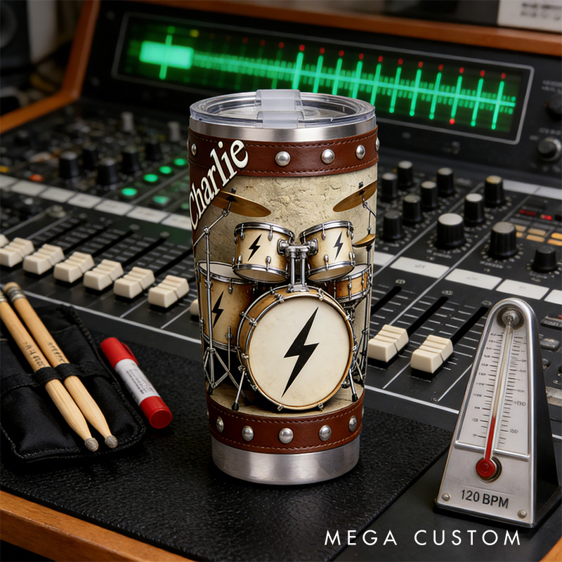 Personalized 2D Flat Thunderbeat Drum 20oz Tumbler Custom Drum Themed Tumbler for Music Lovers
