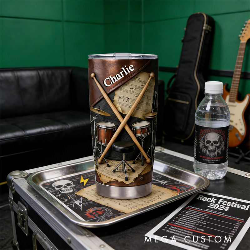 Personalized 2D Flat Percussion Passion Vibes 20oz Tumbler Custom Drum Themed Tumbler for Music Lovers