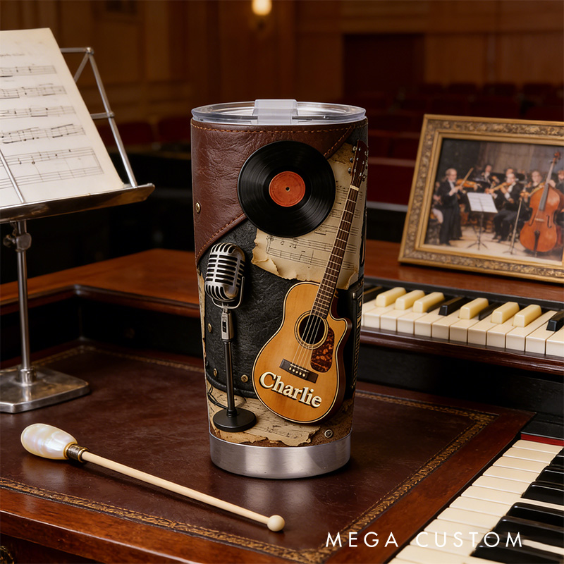 Personalized 2D Flat Light Acoustic Vinyl Vibes 20oz Tumbler Custom Music Themed Tumbler for Music Lovers