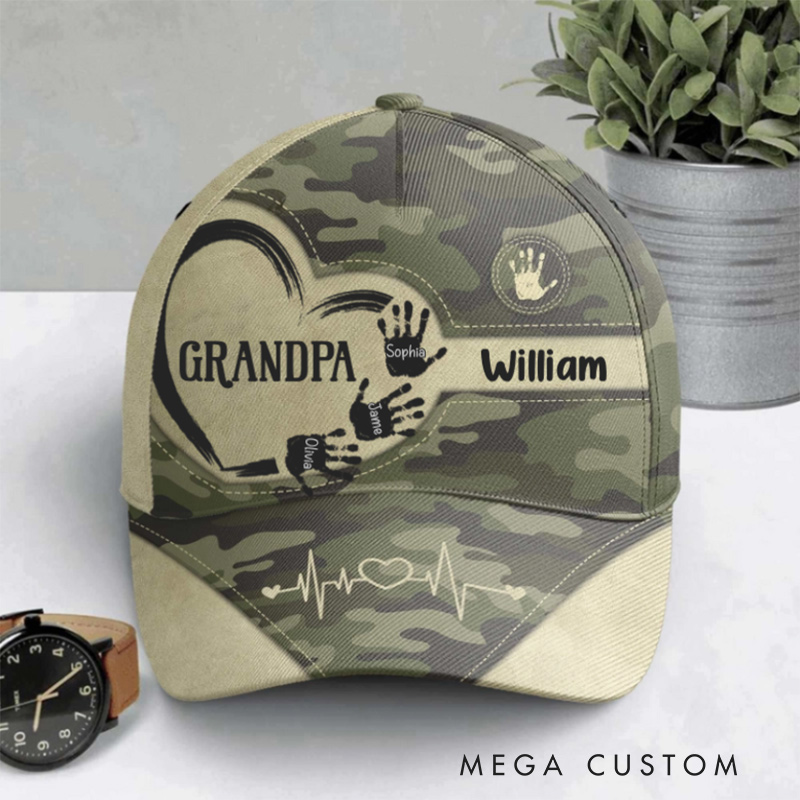 Personalized Classic Cap Custom Grandpa Dad Kids Handprints Gift for Grandpa Father's Day Gift