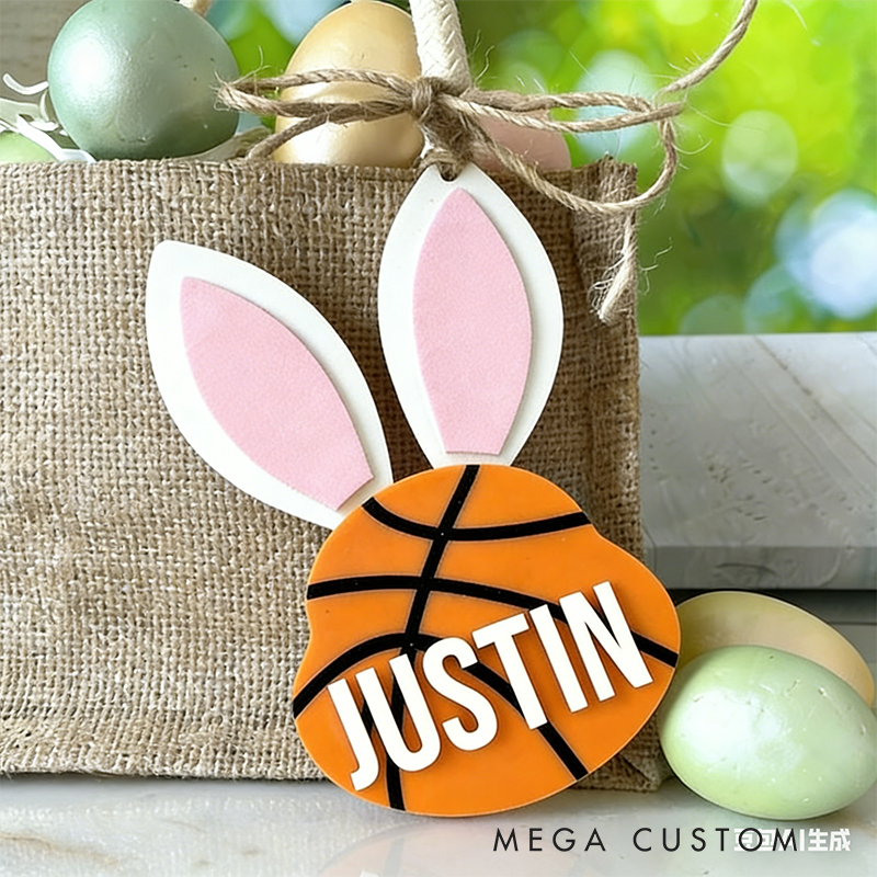 Personalized Basketball Easter Basket Tag Custom Name Bunny Label Gift for Kids on Easter Day