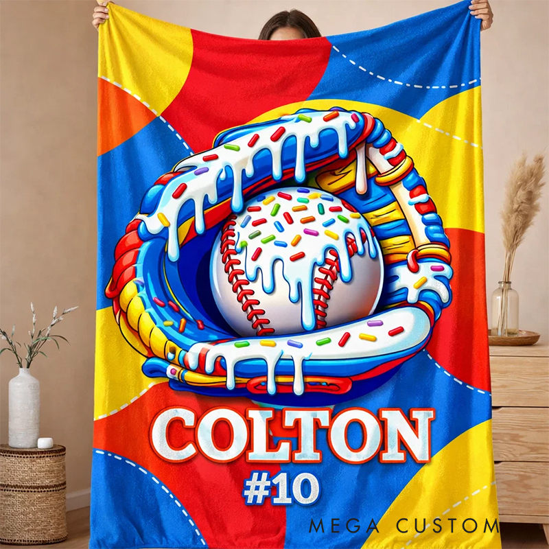 Personalized Baseball Blanket with Fun Ice Cream Drip Design for Baseball Enthusiasts