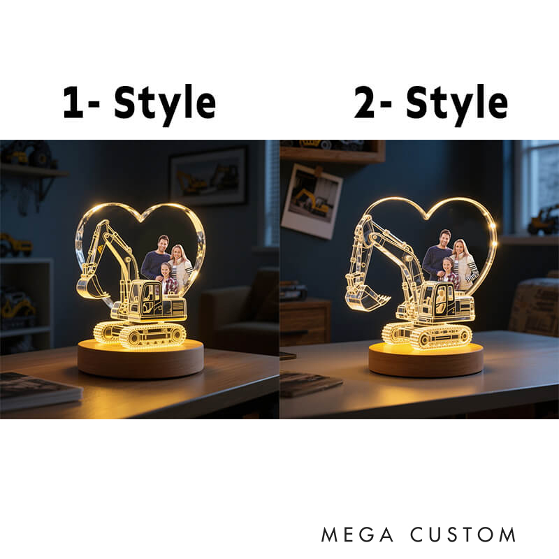 Personalized 3D Illuminated Heart Lamp Custom Family Photo Excavator Design LED Night Light Unique Gift for Family Kids