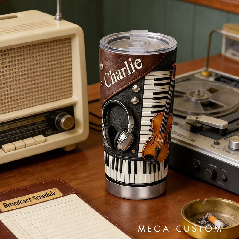 Personalized 2D Flat Melodic Symphony 20oz Tumbler Custom Music Themed Tumbler for Music Lovers