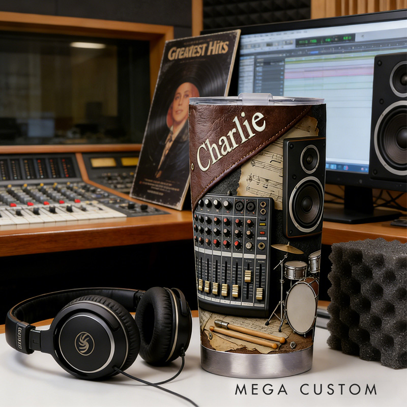 Personalized 2D Flat Studio Beats 20oz Tumbler Custom Music Band Themed Tumbler for Music Lovers