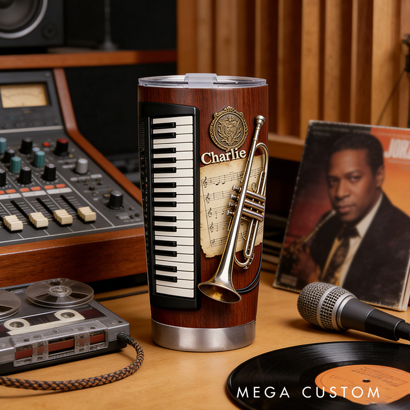 Personalized 2D Flat Brass & Keys 20oz Tumbler Custom Music Themed Tumbler for Music Lovers