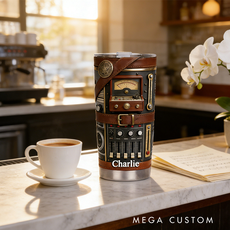 Personalized 2D Flat Retro Soundwave 20oz Tumbler Custom Music Themed Tumbler for Music Lovers