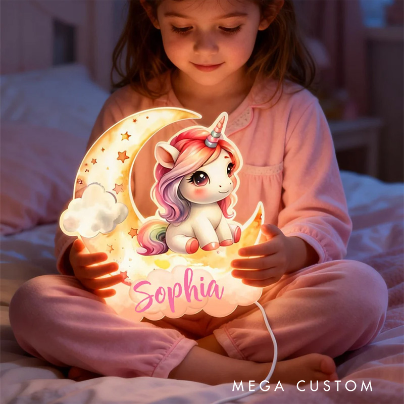 Personalized Fantasy Rainbow Horse Dreamy Moon Clouds Acrylic LED Night Light with Name Nursery Decor Birthday Baby Shower Gift for Girls