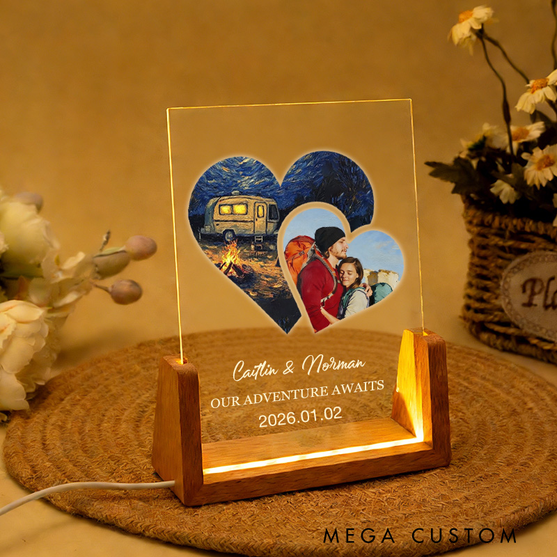 Personalized Outdoor Camping Coupler Photo Collage Night Light Custom Acrylic Lamp Gifts for Outdoor Adventure Couples