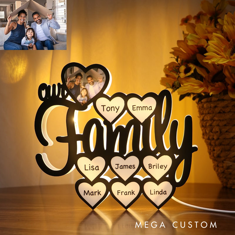 Personalized Family Member Name LED Night Light Custom Name Heart Design Unique Home Decor Gift for Birthday Anniversary Warm Lighting Keepsake