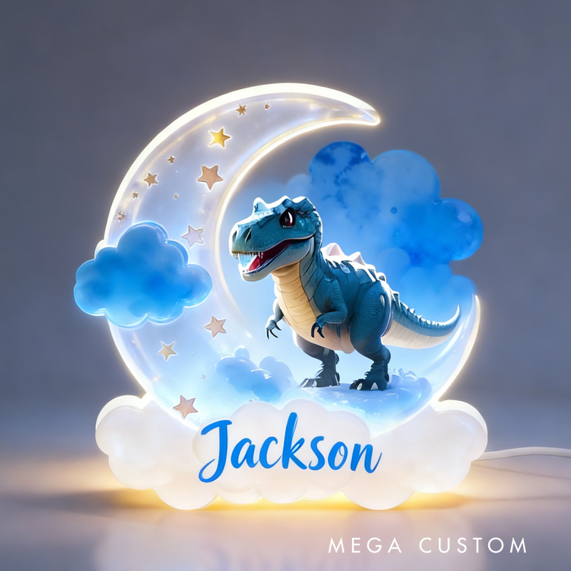 Personalized Gift Custom Name Adorable Cartoon Dinosaur Night Sky Pattern Bedroom Decor Acrylic LED Night Light