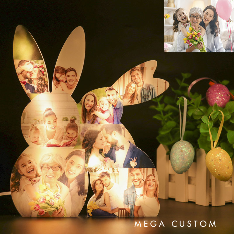 Personalized Easter Bunny Photo Lights Custom Bunny Photo Collage LED Light Home Decor Gift for Easter Birthday Anniversary Keepsake for Family Room