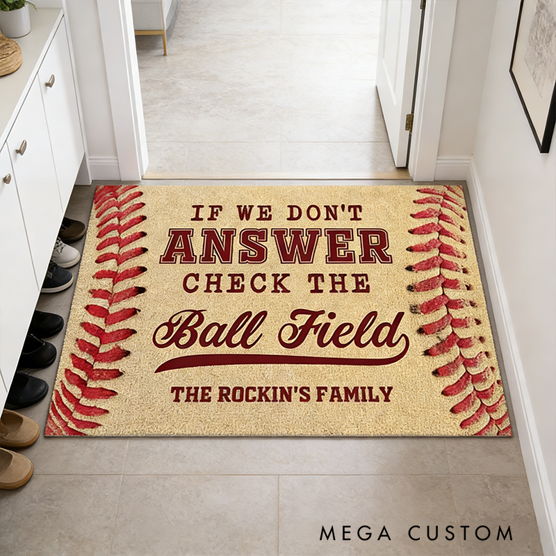 Personalized Baseball Doormat with Custom Family Name Perfect for Sports Fans