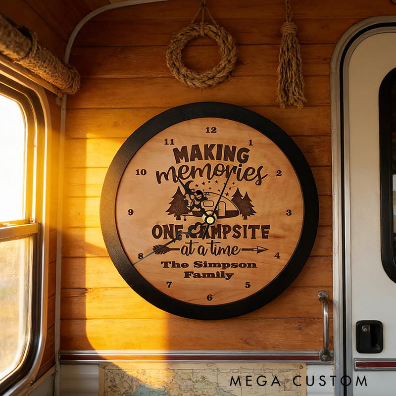Personalized Camping Clock Rustic Family Camping Clock Camper Rv Rig 5th Wheel Trailer Family Camping Gifts