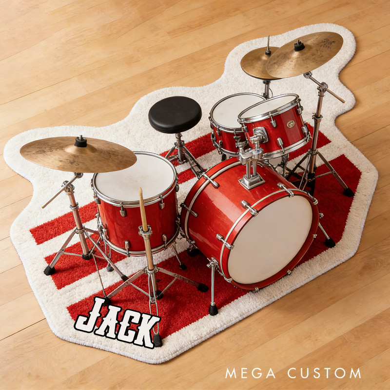 Personalized 2D Flat Red Rhythm Rug for Music Lovers Gift for Kids Music Studio